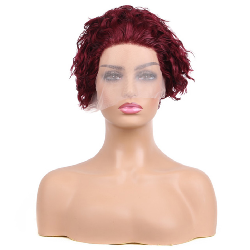 Human Hair Curly Wig T Part Pixie Cut Wigs - 图片 2